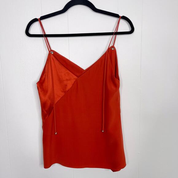 New Prabal Gurung Silk VNeck Asymmetrical Tank Top with Tie Ups Rust Orange 4 - Picture 2 of 12